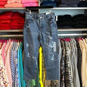 Old Navy high rise slouchy distressed raw hem jeans size 4 NWT